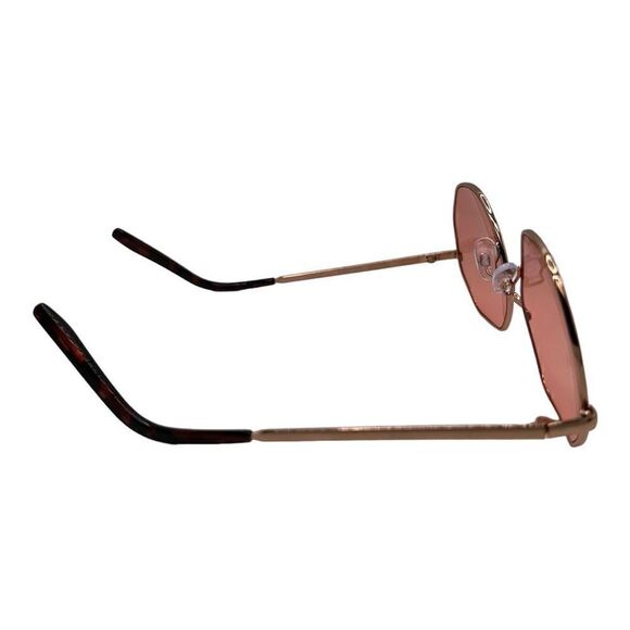 Gold metal frame geometric shaped brown lenses sunglasses - Picture 2 of 6